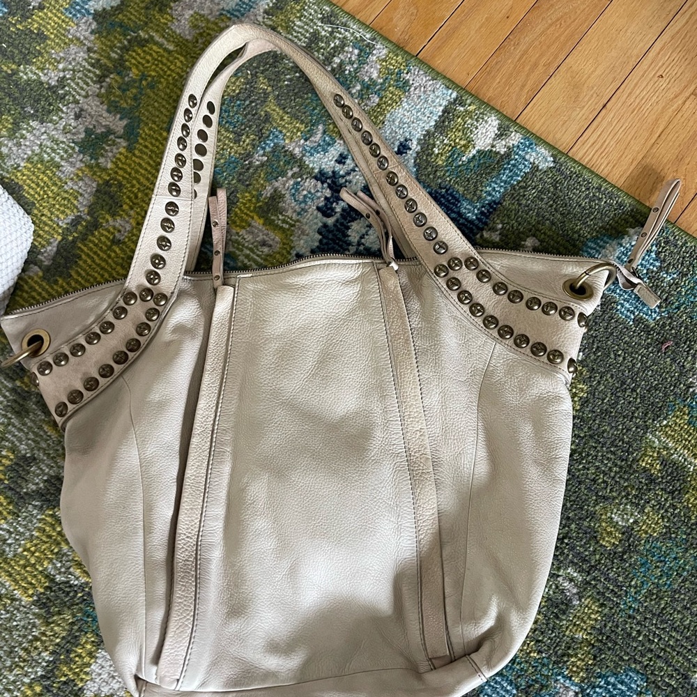 Free People Cream Studded Shoulder Tote